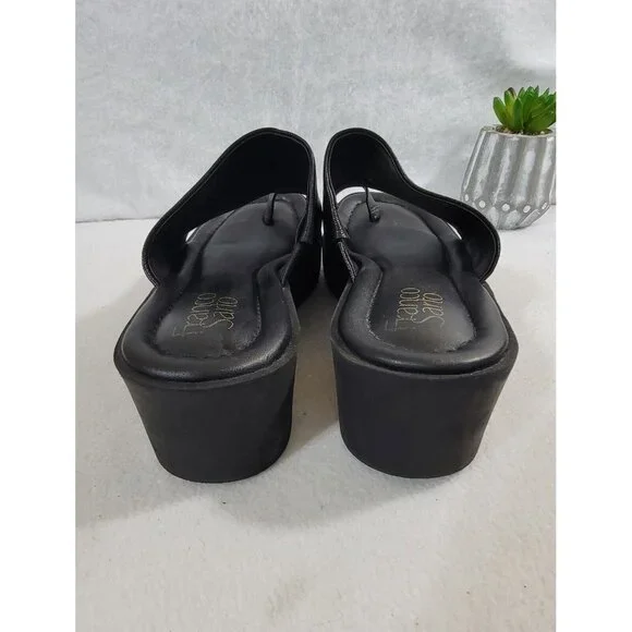 Franco Sarto Womens Black Cessa Wedge Sandals Slide Leather Upper Size 9.5M - Picture 7 of 10